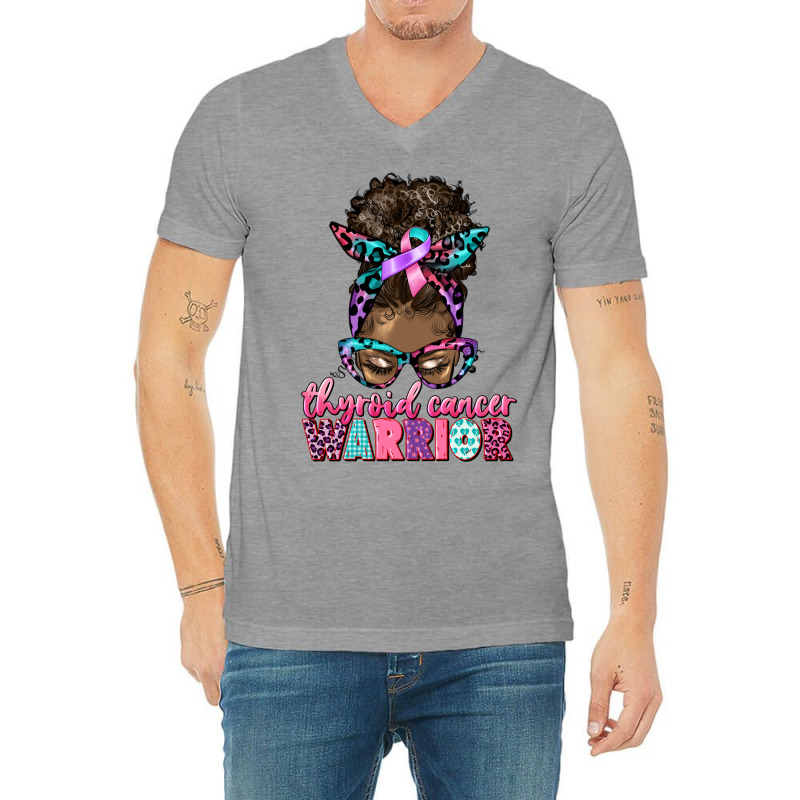 Thyroid Cancer Warrior Afro Messy Bun V-neck Tee | Artistshot