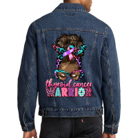 Thyroid Cancer Warrior Afro Messy Bun Men Denim Jacket | Artistshot