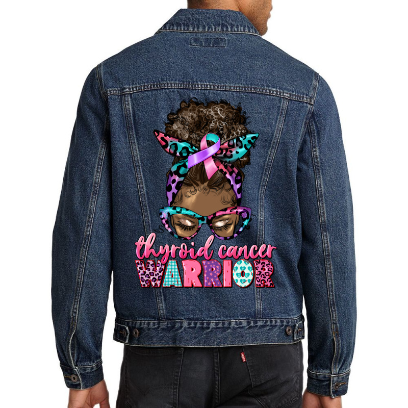 Thyroid Cancer Warrior Afro Messy Bun Men Denim Jacket | Artistshot