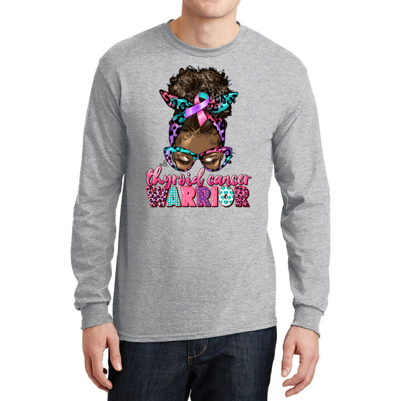 Thyroid Cancer Warrior Afro Messy Bun Long Sleeve Shirts | Artistshot