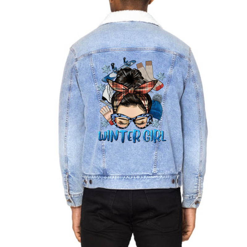 Messy Bun Winter Girl Unisex Sherpa-Lined Denim Jacket by HRA Design Shop | Artistshot