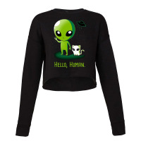 Alien With Very Funny Cat Cropped Sweater | Artistshot