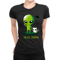 Alien With Very Funny Cat Ladies Fitted T-shirt | Artistshot