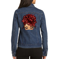 Afro Light Skin Red Hair Messy Bun Ladies Denim Jacket | Artistshot