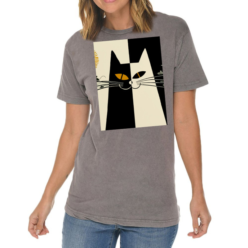 Vintage Black And White Cat Cute Design For Cats L Vintage T-Shirt by cuaylaaarzoa | Artistshot