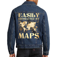 Easily Distracted By Maps   Cartography Geographer Men Denim Jacket | Artistshot