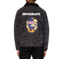 Cute Axolotl Witch With Pumpkin Halloween Music Unisex Sherpa-lined Denim Jacket | Artistshot