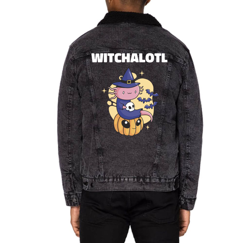 Cute Axolotl Witch With Pumpkin Halloween Music Unisex Sherpa-Lined Denim Jacket by oreilywendyo | Artistshot