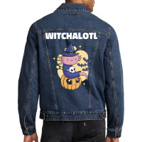 Cute Axolotl Witch With Pumpkin Halloween Music Men Denim Jacket | Artistshot