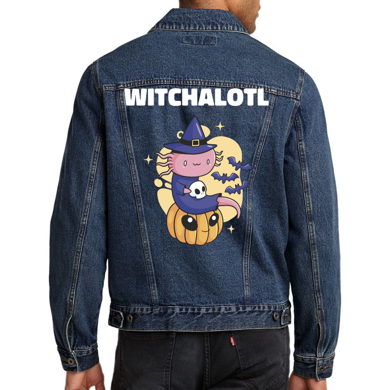 Cute Axolotl Witch With Pumpkin Halloween Music Men Denim Jacket by oreilywendyo | Artistshot