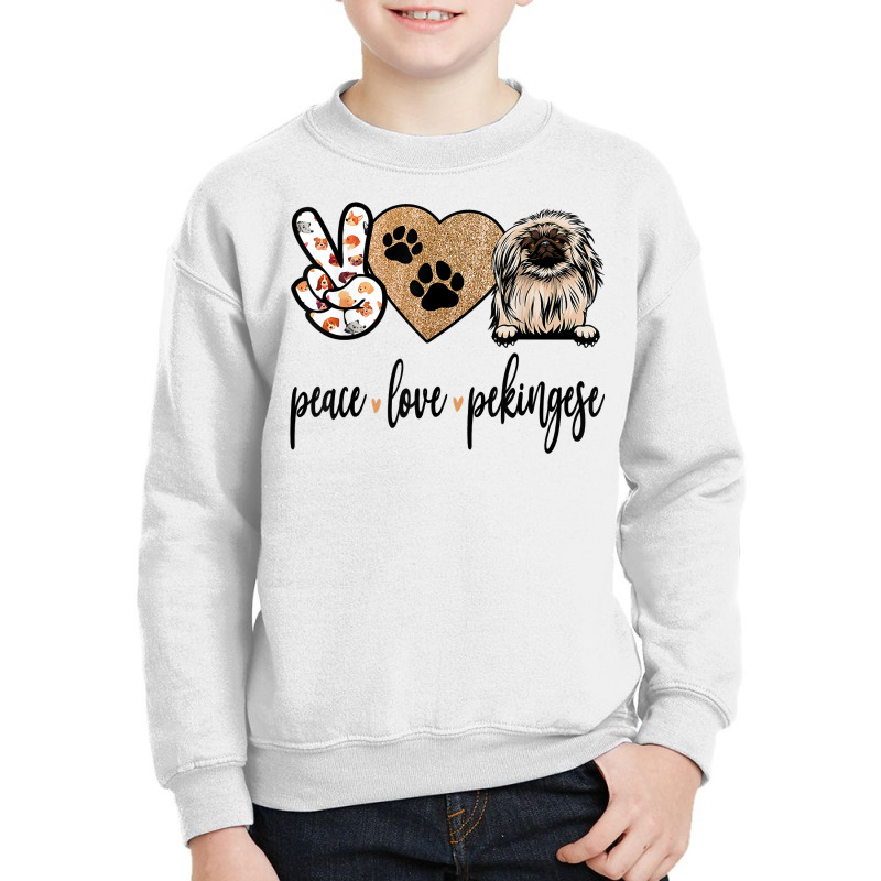 Funny Peace Love Pekingese Dog Lover T Shirt Youth Sweatshirt by ryniuga | Artistshot