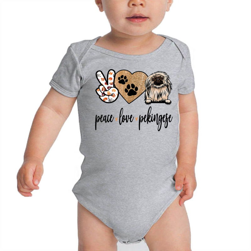 Funny Peace Love Pekingese Dog Lover T Shirt Baby Bodysuit by ryniuga | Artistshot