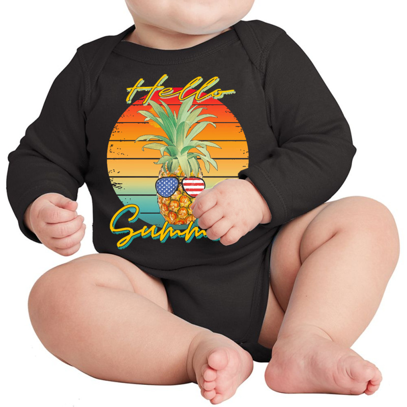 Hello Summer Pineapple T  Shirthello Summer Pineapple T  Shirt (1) Long Sleeve Baby Bodysuit by corrinebeer640 | Artistshot