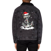 Anchor Boating Sailing Christmas Santa Hat Lights Unisex Sherpa-lined Denim Jacket | Artistshot