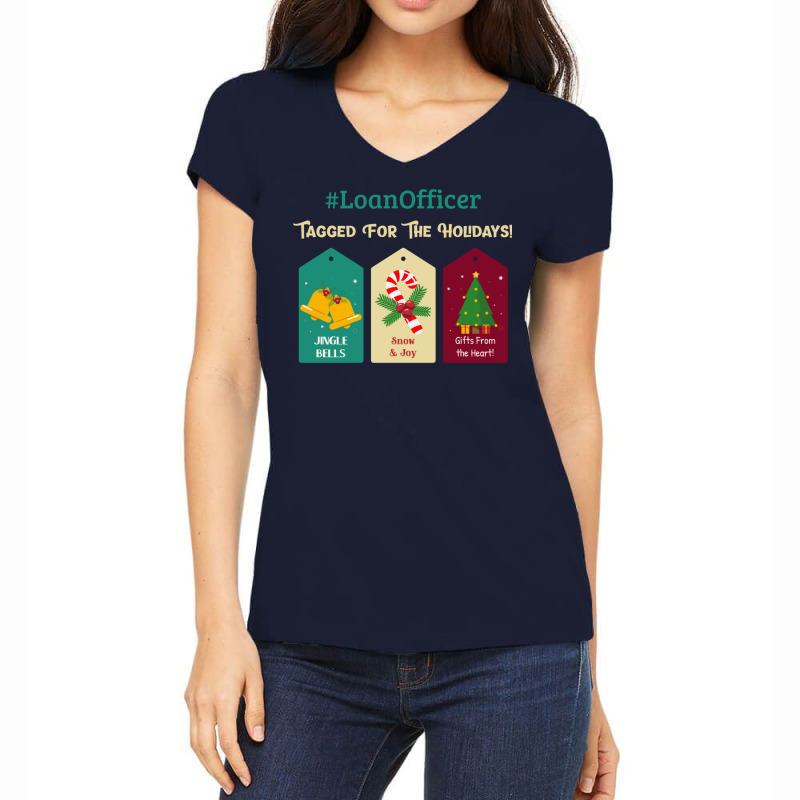 Loan Officer Christmas Gift Tag Funny Holiday Bell Women's V-Neck T-Shirt by idemanhirie | Artistshot