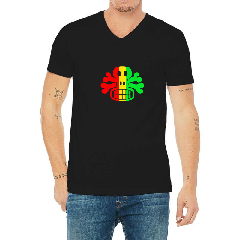 Rasta Skull And Crossbones V-neck Tee | Artistshot