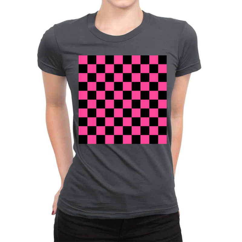 Black And Pink Checkerboard Pattern Ladies Fitted T-Shirt by ehrdokesl | Artistshot