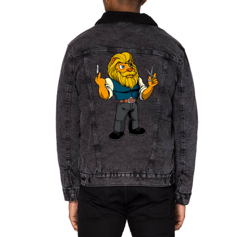 Cartoon Lion Is The Barber Boy Unisex Sherpa-lined Denim Jacket | Artistshot