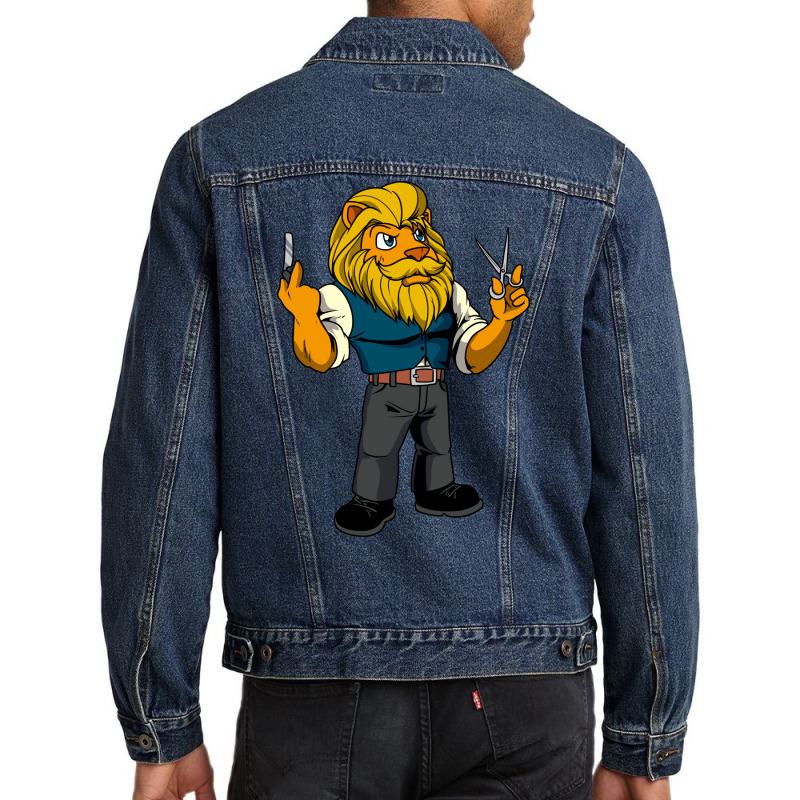 Cartoon Lion Is The Barber Boy Men Denim Jacket | Artistshot