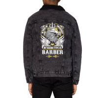 Barber Name T  In Case Of Emergency My Blood Type Unisex Sherpa-lined Denim Jacket | Artistshot