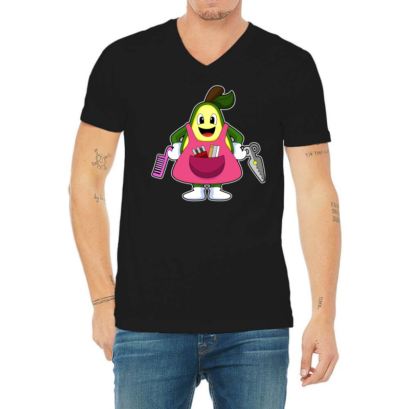 Avocado As Hairdresser With Scissors Comb Funny V-Neck Tee by aasenhejnyl | Artistshot