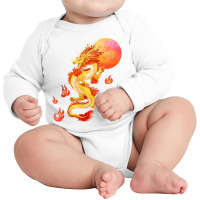 Asian Dragon And Sun, Oriental Chinese Art, Orange Long Sleeve Baby Bodysuit | Artistshot