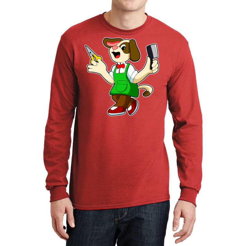 Dog As Hairdresser With Scissors Comb Travel Long Sleeve Shirts by kuperkloocke | Artistshot