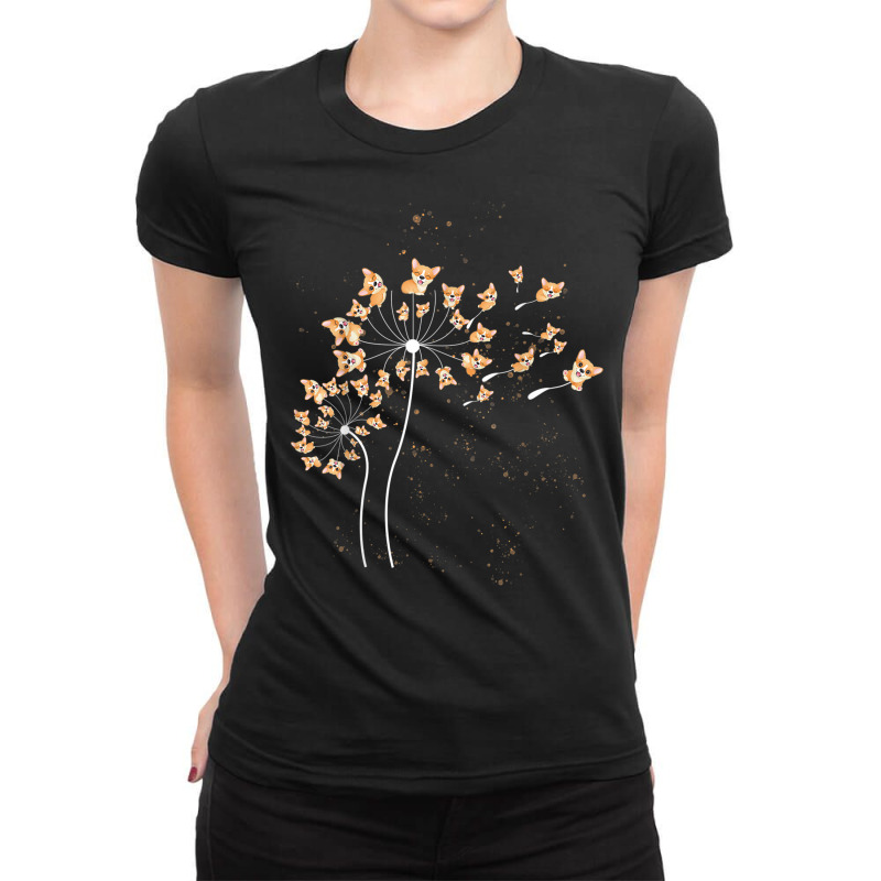 Cute Corgi Flower Dandelion Dog Lovers Corgi Tee W Ladies Fitted T-Shirt by wafaha | Artistshot