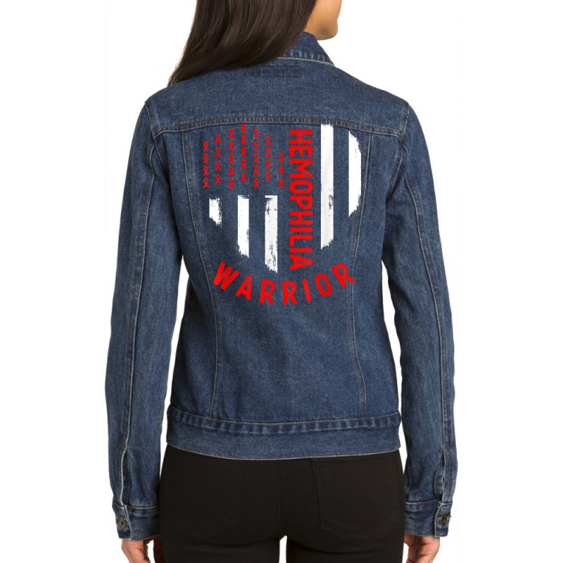 Hemophilia Awareness Red Ribbon Us Flag Hemophilia Ladies Denim Jacket by peeteeh | Artistshot