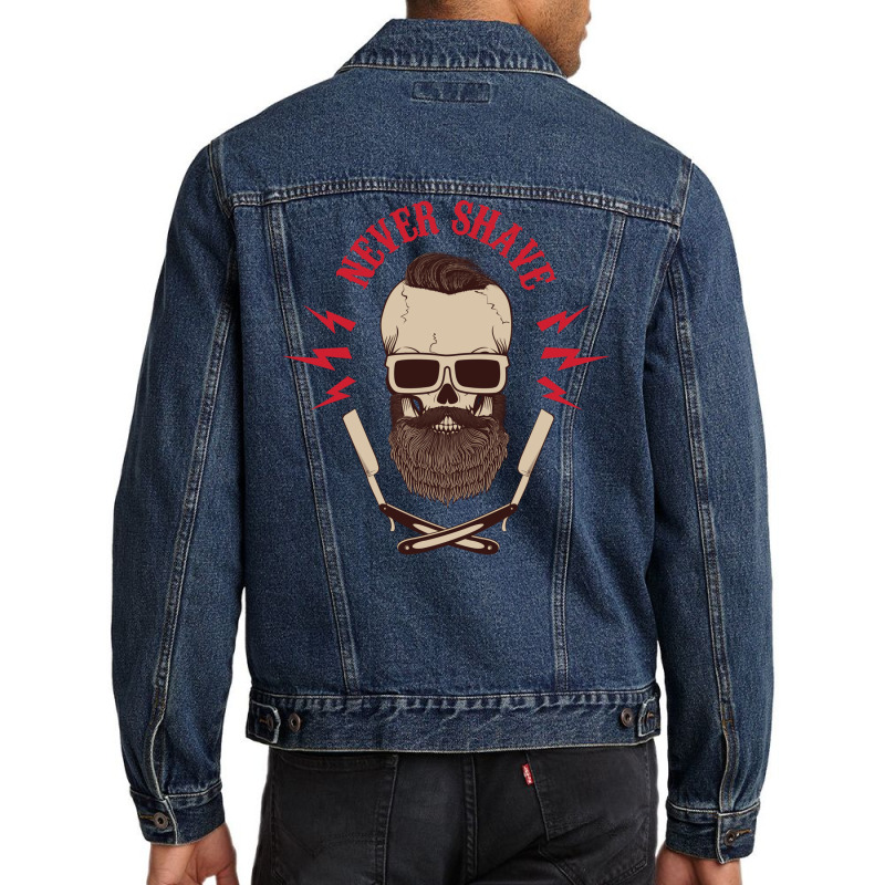 Never Shave Skull With Beard And Two Shaving Blade Men Denim Jacket | Artistshot