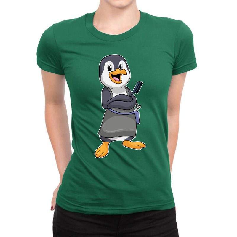 Penguin As Hair Stylist With Comb 80s Ladies Fitted T-Shirt by awbreymaloon2 | Artistshot