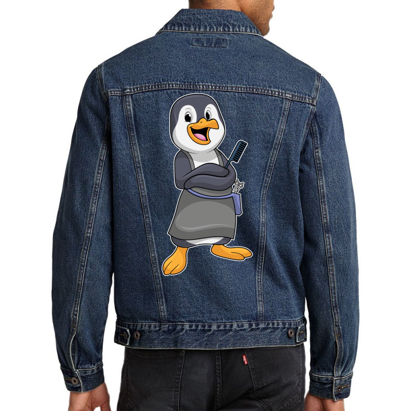 Penguin As Hair Stylist With Comb 80s Men Denim Jacket by awbreymaloon2 | Artistshot