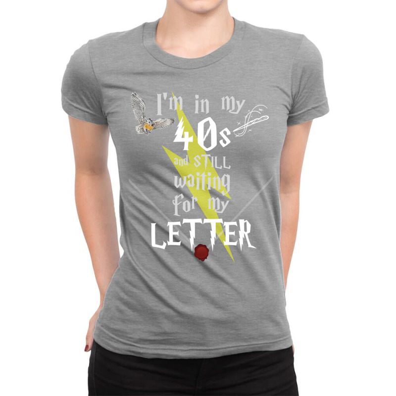 In My 40s Waiting For Magic   White Text 21 Ladies Fitted T-Shirt by besleymarthas | Artistshot