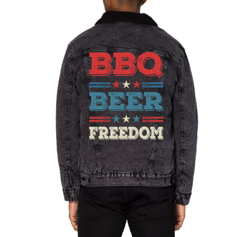 Bbq Beer Freedom Texas Bbq Design For Him Funny Unisex Sherpa-Lined Denim Jacket by strosesimonsf | Artistshot