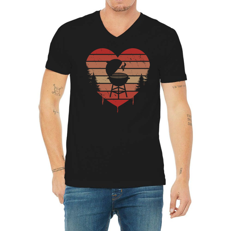 Cute Vintage Heart Bbq Valentine Day Love Gift Ide V-Neck Tee by strosesimonsf | Artistshot