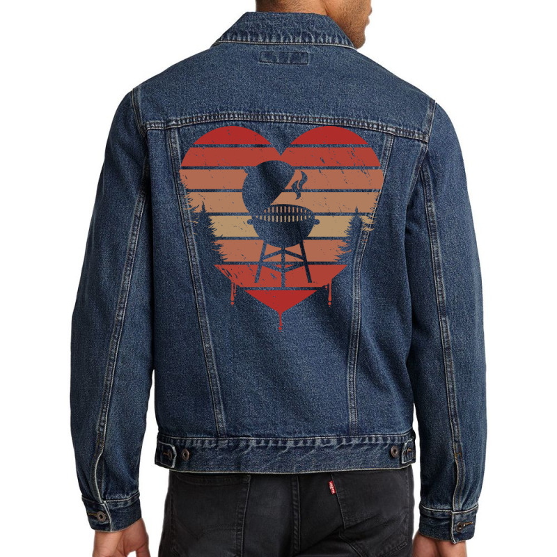 Cute Vintage Heart Bbq Valentine Day Love Gift Ide Men Denim Jacket by strosesimonsf | Artistshot