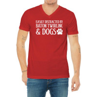 Easily Distracted Red V-neck Tee | Artistshot