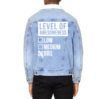 Funny Level Of Awesomeness Low Medium Gift Bbq Bar Unisex Sherpa-lined Denim Jacket | Artistshot