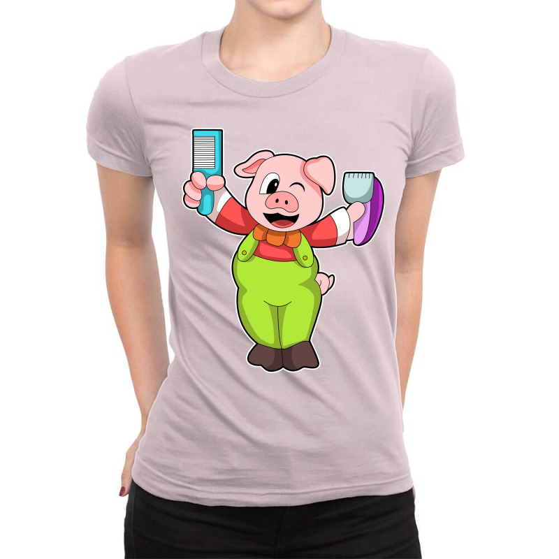 Pig With Comb Razor Boy Ladies Fitted T-Shirt by niventriskao | Artistshot