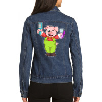 Pig With Comb Razor Boy Ladies Denim Jacket | Artistshot