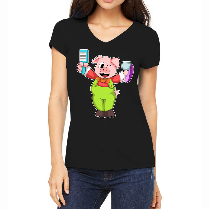 Pig With Comb Razor Boy Women's V-Neck T-Shirt by niventriskao | Artistshot