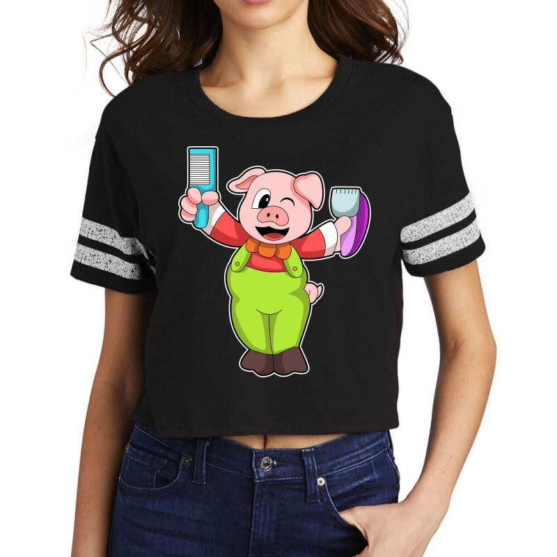 Pig With Comb Razor Boy Scorecard Crop Tee by niventriskao | Artistshot