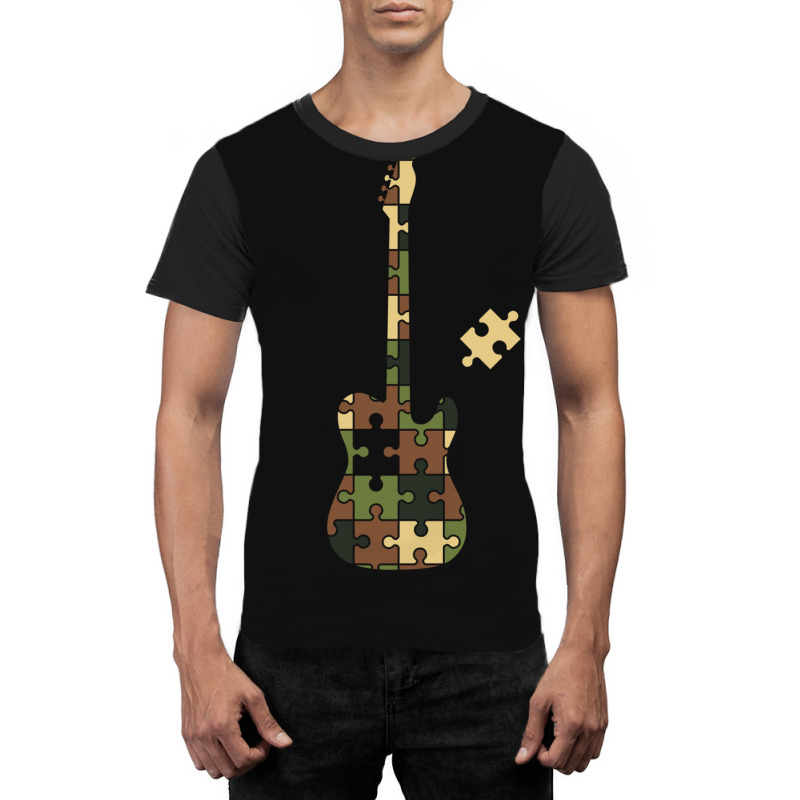 Camouflage Puzzle T-style Electric Guitar Silhouet Graphic T-shirt | Artistshot