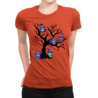 Owls In Hats On Branches Ladies Fitted T-shirt | Artistshot