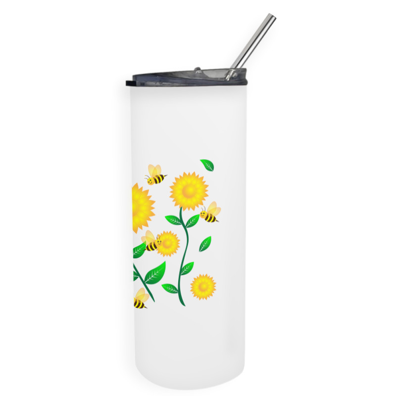 Honey Bee Cartoon On Sunflower Pattern Skinny Tumbler | Artistshot