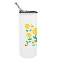 Honey Bee Cartoon On Sunflower Pattern Skinny Tumbler | Artistshot