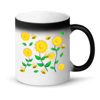 Honey Bee Cartoon On Sunflower Pattern Magic Mug | Artistshot