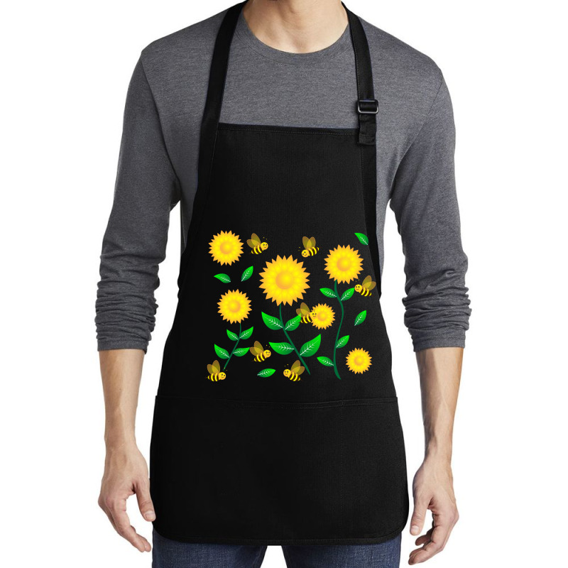 Honey Bee Cartoon On Sunflower Pattern Medium-length Apron | Artistshot