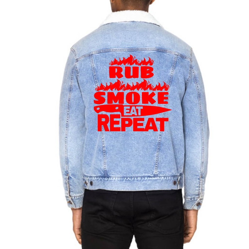 Womens Bbq Gift Print Mens Grilling Rub Smoke Eat Unisex Sherpa-Lined Denim Jacket by strosesimonsf | Artistshot