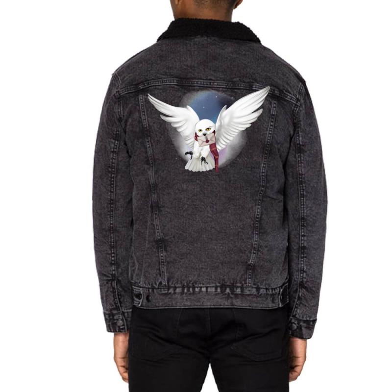 Snowy White Owl 12 Unisex Sherpa-Lined Denim Jacket by quillhaileyv | Artistshot